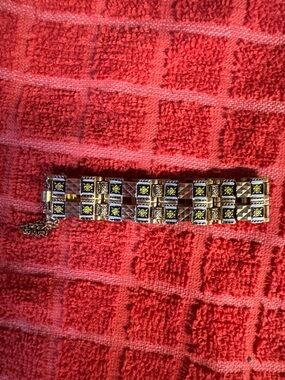 Gold-Tone Black Enamel Men's Link Bracelet